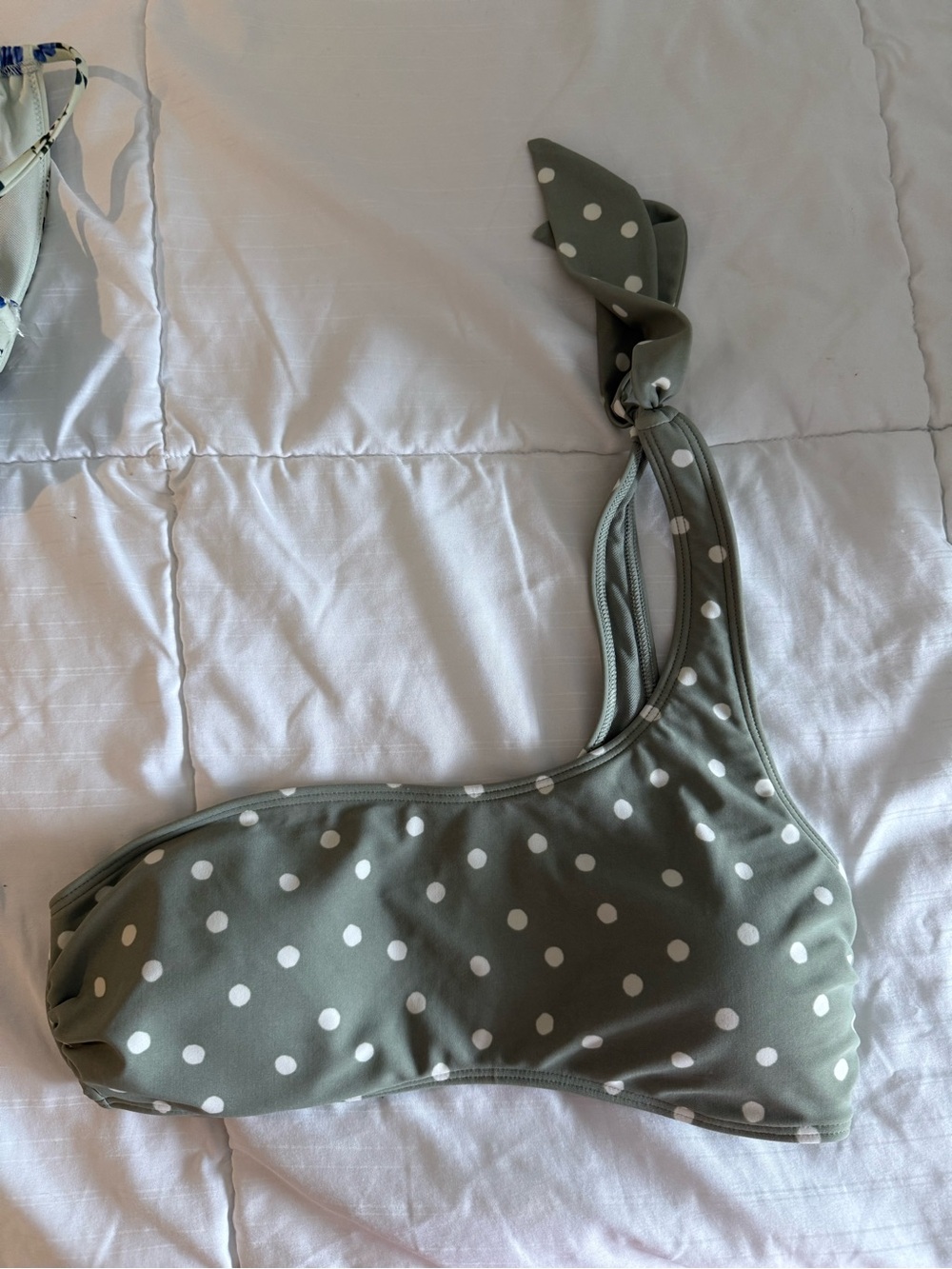 Abercrombie & Fitch Olive Green Polka Dot One-Shoulder Swim Top